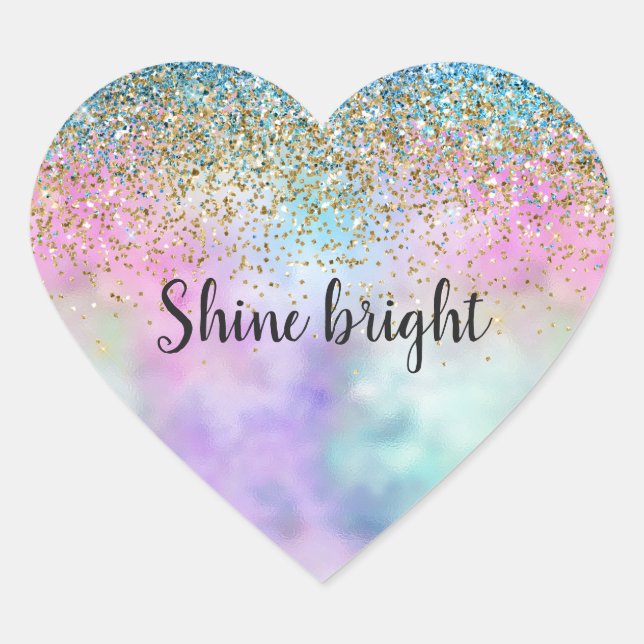 Adesivo Coração Esmagador Dourado Aqua Glitter Purple Unicorn (Frente)