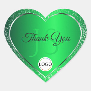 Adesivo Coração Esmeralda Verde com Glitter das Inicialhas do Logo
