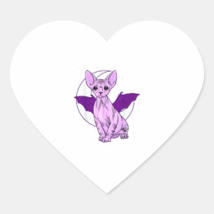 Adesivo Coração Esphynx Cat Bat Cute Pastel Gótico Gótico Assustad