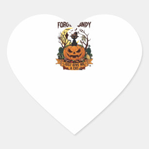 Adesivo Coração Esqueça Doces Apenas Me Dê Gato Halloween Abóbora_