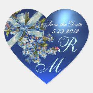 ADESIVO CORAÇÃO ESQUEÇA-ME DE NOTAS MONOGRAMA, FESTA DE CASAMENTO