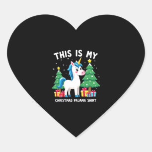 Adesivo Coração Esta é Minha Camisa de Pijama de Natal Unicórnio P