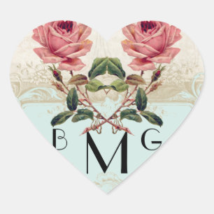 Adesivo Coração Estilo Barroco Vintage Rosa Aqua em Cream Lace