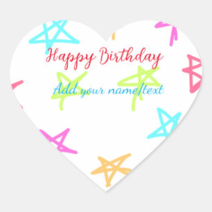 Adesivo Coração Estrelas coloridas feliz aniversário adicione text