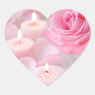 Adesivo Coração Etiquetas--Rosa & velas do rosa