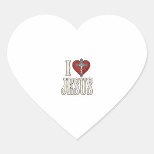 Adesivo Coração Eu Amo Jesus Gravura Vintage Camisa de Fé Design_
