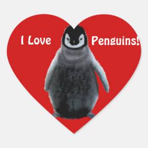 ADESIVO CORAÇÃO EU AMO PINGUINS BONITOS