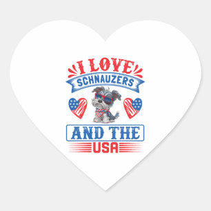 Adesivo Coração Eu amo Schnauzers e os EUA