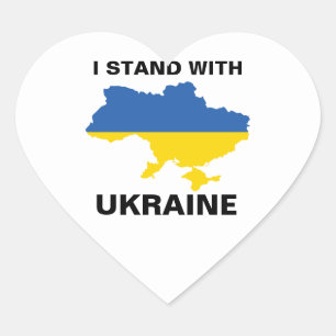 Adesivo Coração Eu fico com a bandeira ucraniana e map Heart