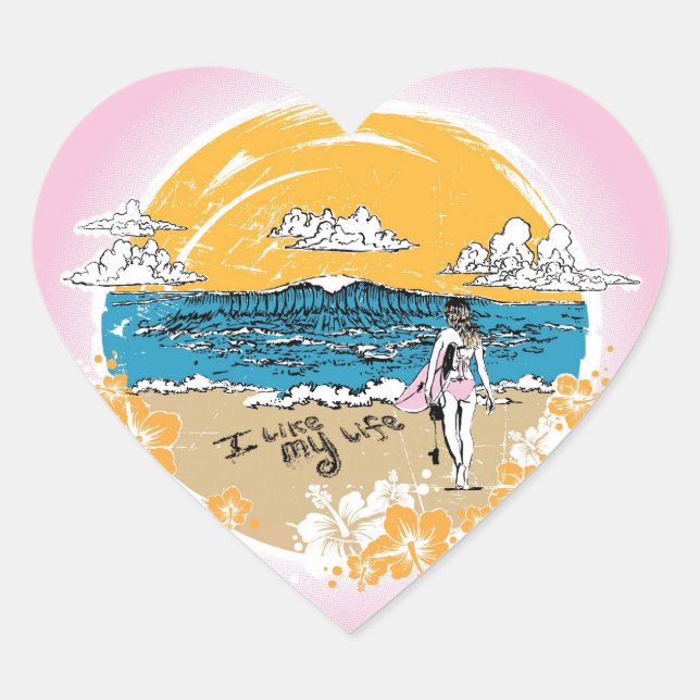 Adesivo Coração "Eu gosto da minha vida". (Frente)