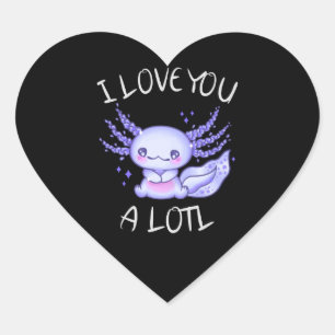 Adesivo Coração Eu te amo muito Axolotl no amor Faux Canvas Prin