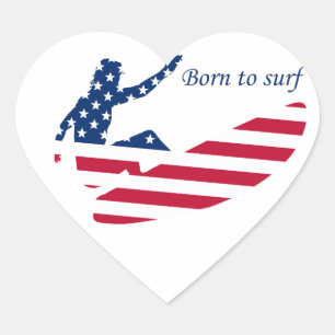 Adesivo Coração EUA que surfam o surfista americano