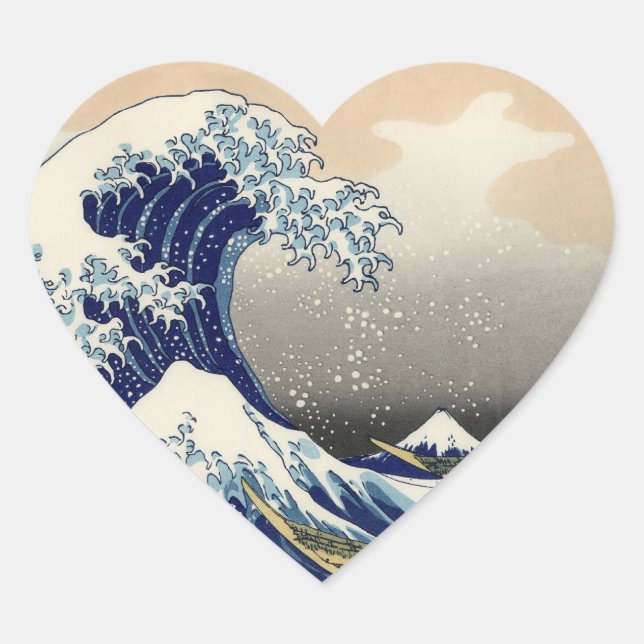 Adesivo Coração Excelente Wave Kanagawa - Pintura Japonesa (Frente)