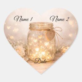 Adesivo Coração Fairy Light Mason Jar Heart Sticker