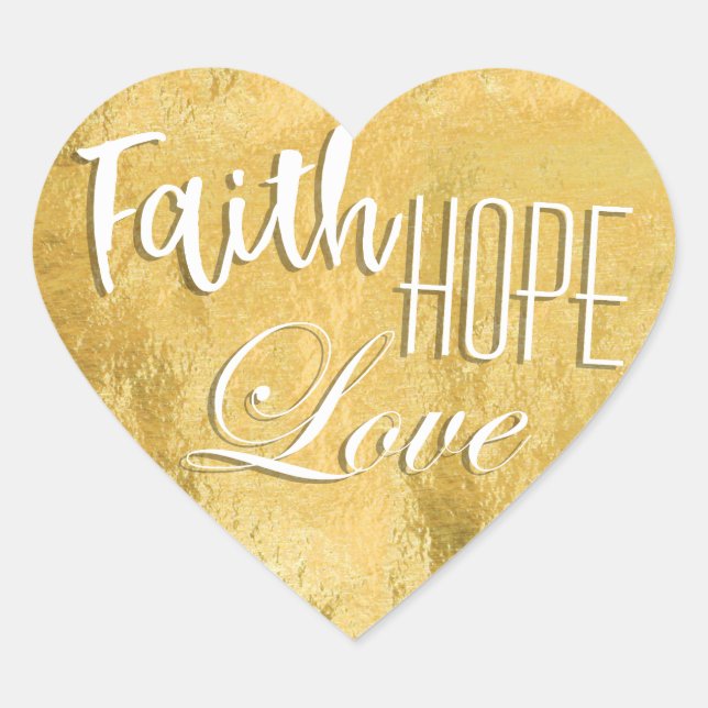 Adesivo Coração Faith Hope Love Gold Foil (Frente)