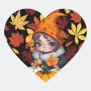 Adesivo Coração Fall Vibes Gnome Pumpkin Heart Hello Autumn Vibes