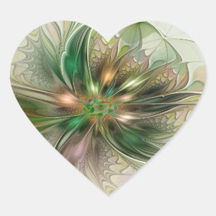 Adesivo Coração Fantasia Abstrata Moderna Colorida Flor Fractal