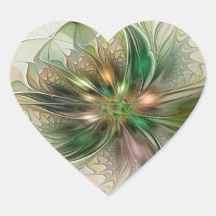 Adesivo Coração Fantasia Abstrata Moderna Colorida Floral Fractal