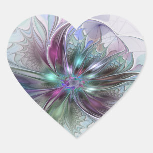 Adesivo Coração Fantasia Abstrata Moderna Colorida Floral Fractal