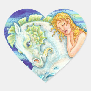 ADESIVO CORAÇÃO FANTASIA FANTASY MERMAID RIDING MERHORSE, SEAHORSE