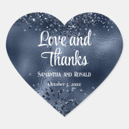Adesivo Coração Faux Dark Blue Glitter e Foil Weding