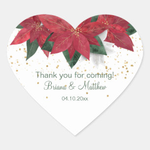 Adesivo Coração Favor de casamento de Natal Poinsettia