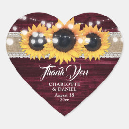 Adesivo Coração Favor de casamento em madeira de Borgonha com rend