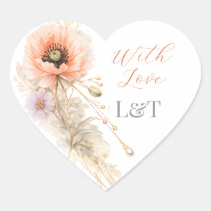 Adesivo Coração Favor de casamento Soft Blush Poppy Elegante Edito
