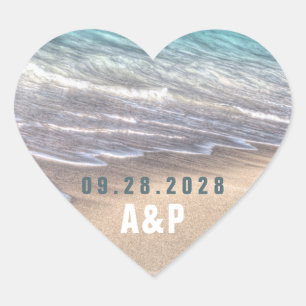 Adesivo Coração Favor do casamento das ondas e da areia da praia