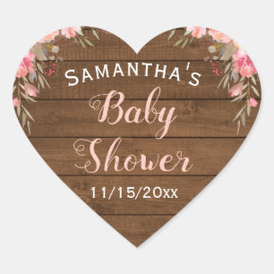 Adesivo Coração Favor floral do chá de fraldas do rosa rústico do