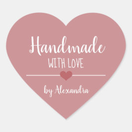 Adesivo Coração Feita à mão com amor, cor-de-rosa vintage