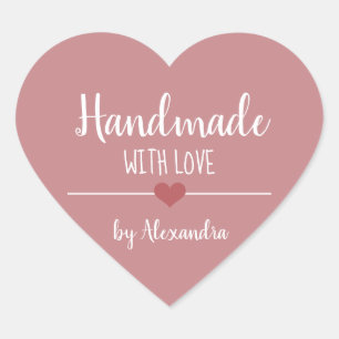 Adesivo Coração Feita à mão com amor, cor-de-rosa vintage