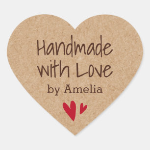 Adesivo Coração Feita à mão com amor pelo nome personalizado