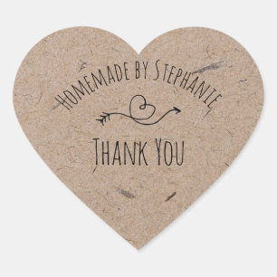 Adesivo Coração Feito à mão por Kraft Paper Heart Obrigado
