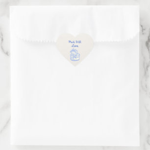 Adesivo Coração Feito Com Amor Selo de Casamento Azul e Branco