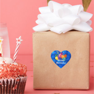 Adesivo Coração Feliz Aniversário, Balões de Celebração,