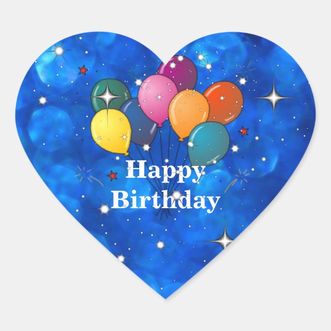 Adesivo Coração Feliz aniversário, Balões de Celebração (Frente)