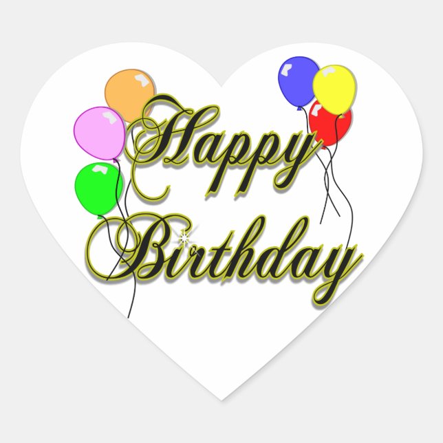 Adesivo Coração Feliz aniversário com balões 2 (Frente)