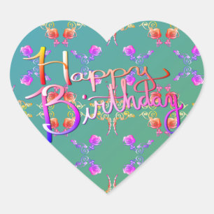 Adesivo Coração "Feliz Aniversário!" Coração Rosa manuscrito