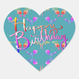 Adesivo Coração "Feliz Aniversário!" Coração Rosa manuscrito