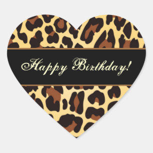 Adesivo Coração Feliz aniversario do leopardo preto Dourado
