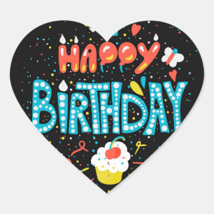 Adesivo Coração Feliz aniversário em preto