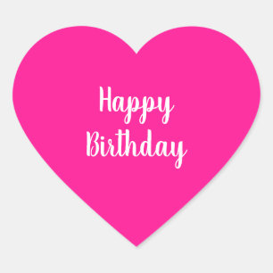 Adesivo Coração Feliz Aniversário Simples Rosa Quente