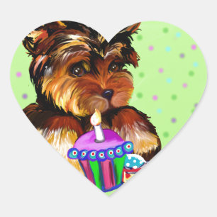 ADESIVO CORAÇÃO FELIZ ANIVERSÁRIO YORKIE POO