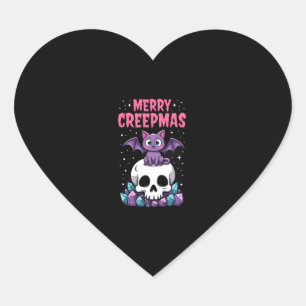 Adesivo Coração Feliz Creepmas Gato Pastel Goth Natal Caveira T-S