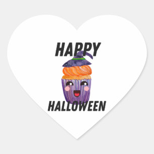 Adesivo Coração Feliz Cupcake de Figuras de Halloween
