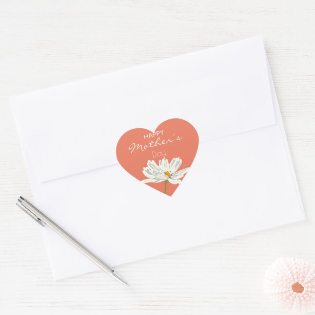 Adesivo Coração Feliz Dia das Mães Flor Artístico Branco (Envelope)