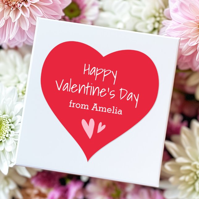 Adesivo Coração Feliz Dia dos Namorados Vermelho da custom Name (Red Happy Valentine's Day from custom Name Heart Sticker)
