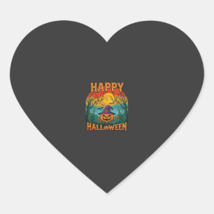 Adesivo Coração Feliz Halloween Abóbora Chapéu de Bruxa Lua Cheia