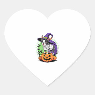 Adesivo Coração Feliz Halloween com Boston Terrier Mummy & Witch